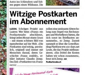 Artikel im Pendlerblatt 20 Minuten Luzern vom Mittwoch, 3. Oktober 2012